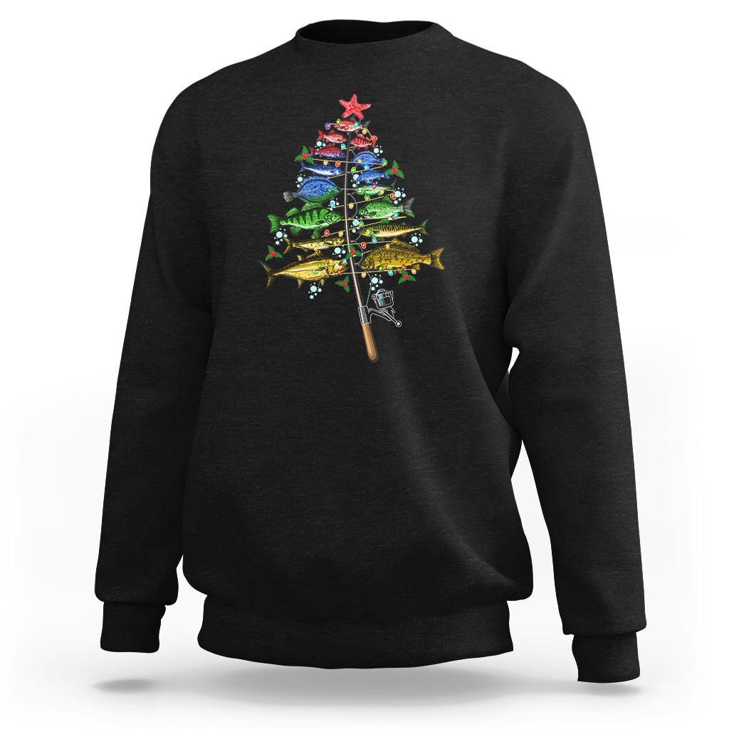 Aquatic Christmas Tree Fisherman Colorful Fish Sweatshirt - Wonder Print Shop