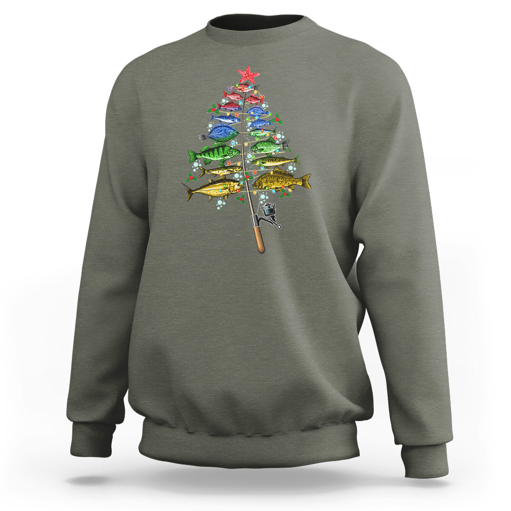 Aquatic Christmas Tree Fisherman Colorful Fish Sweatshirt - Wonder Print Shop