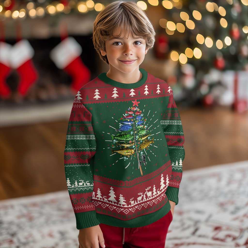 Xmas Fishing Ugly Christmas Sweater Colorful Fish Aquatic Christmas Tree Fisherman - Wonder Print Shop