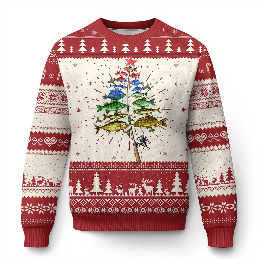 Xmas Fishing Ugly Christmas Sweater Colorful Fish Aquatic Christmas Tree Fisherman - Wonder Print Shop