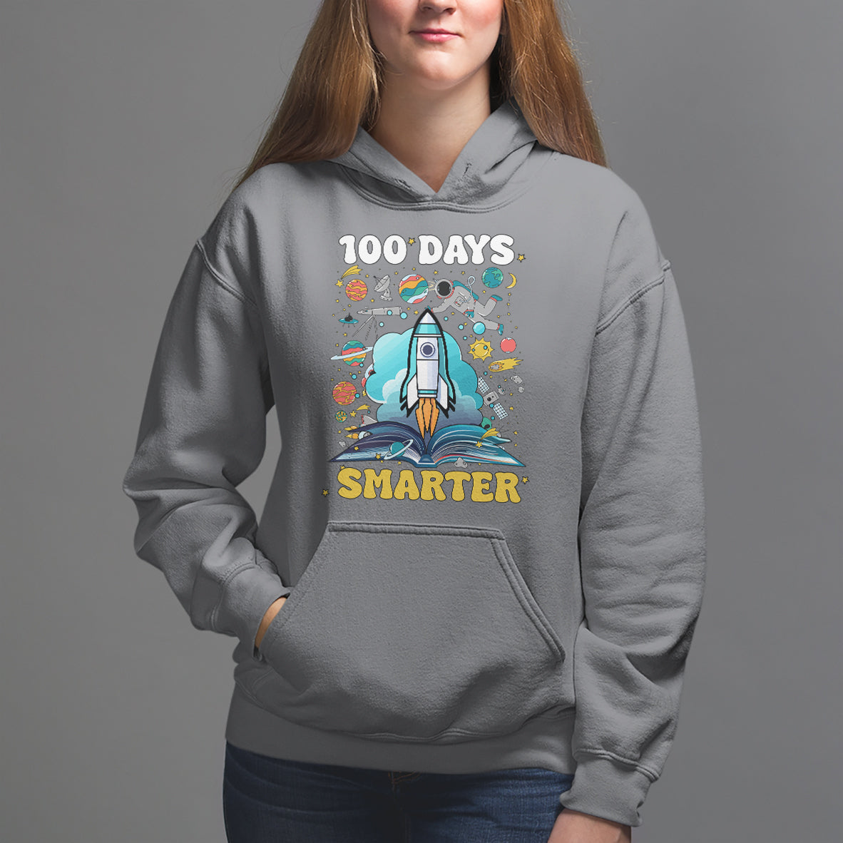 100th Day Of School Hoodie 100 Days Smarter Outer Space Magic Book - Wonder Print Shop