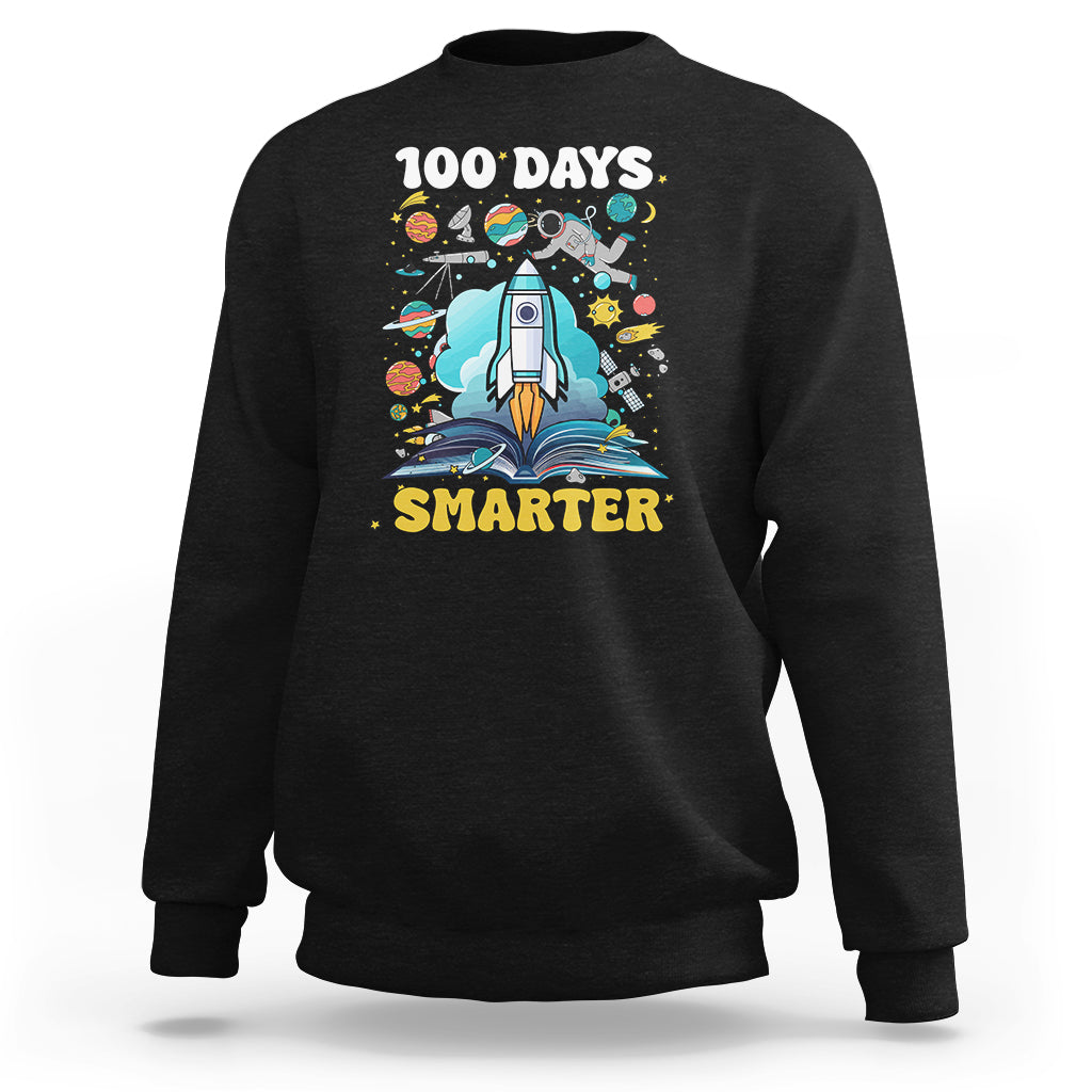 100th Day Of School Sweatshirt 100 Days Smarter Outer Space Magic Book - Wonder Print Shop