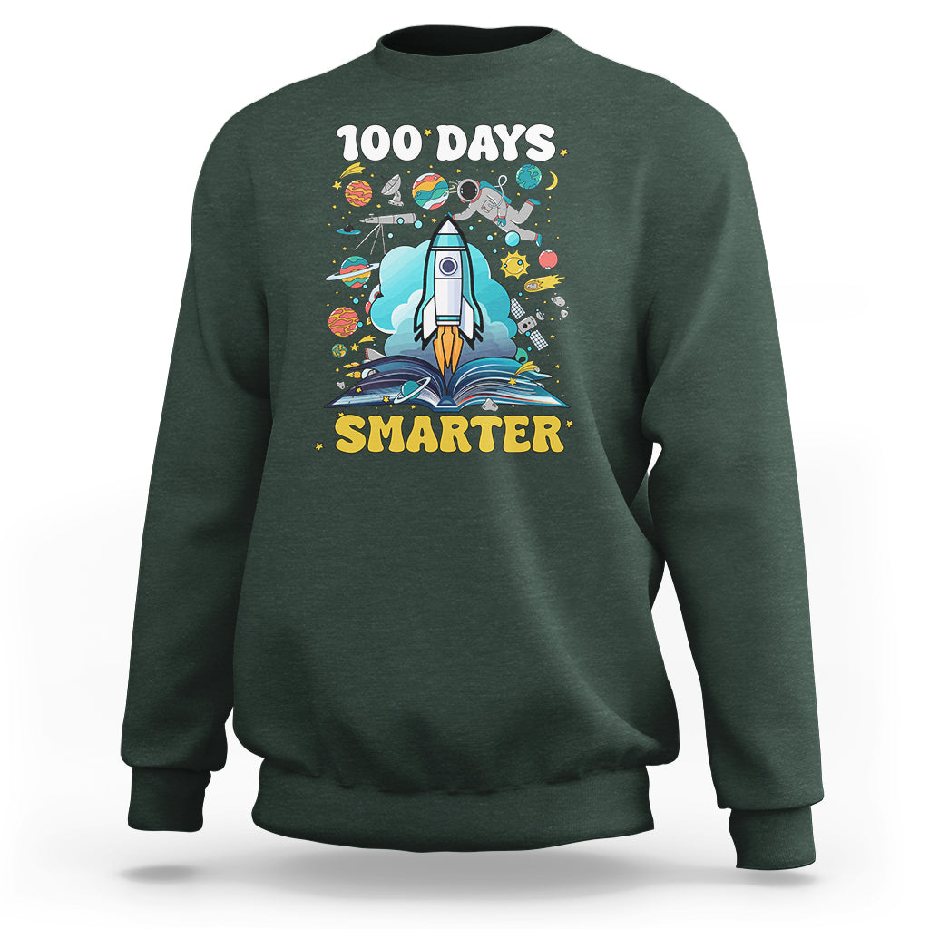 100th Day Of School Sweatshirt 100 Days Smarter Outer Space Magic Book - Wonder Print Shop