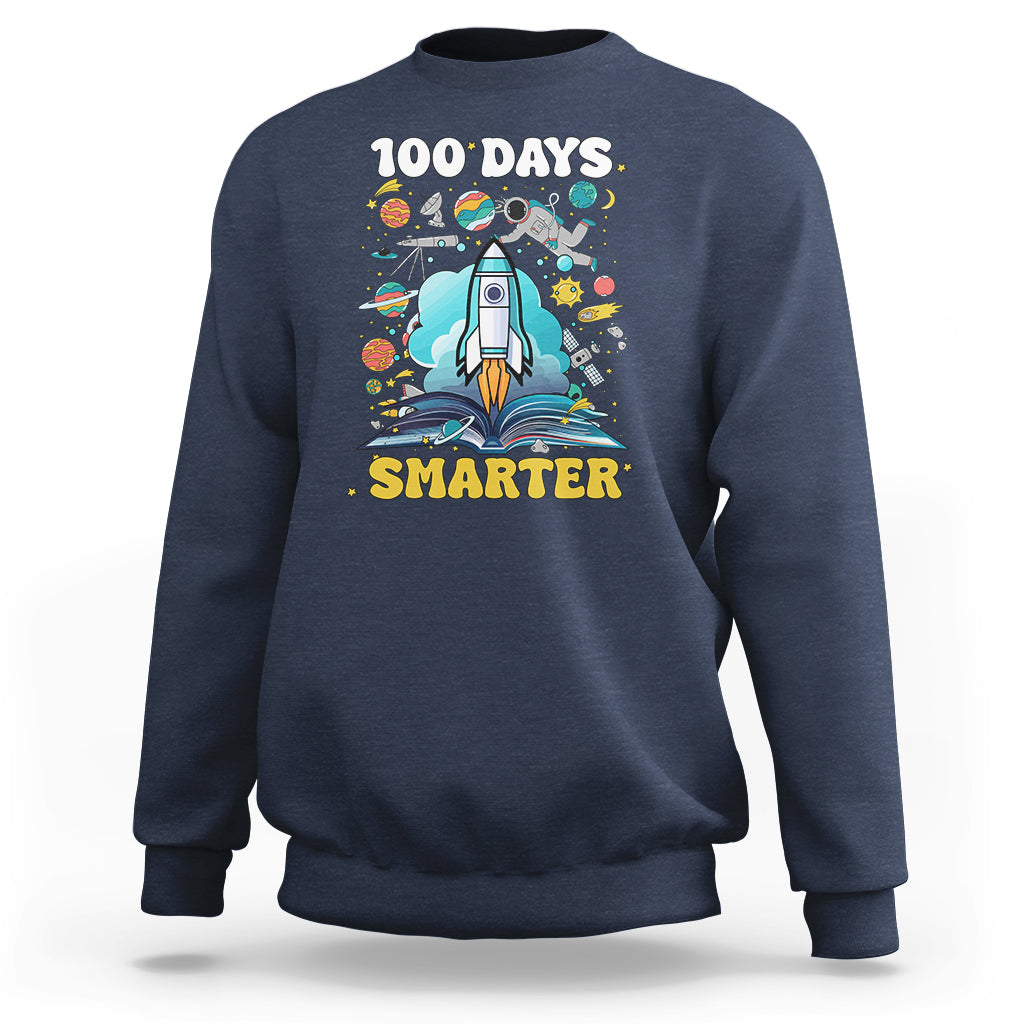 100th Day Of School Sweatshirt 100 Days Smarter Outer Space Magic Book - Wonder Print Shop
