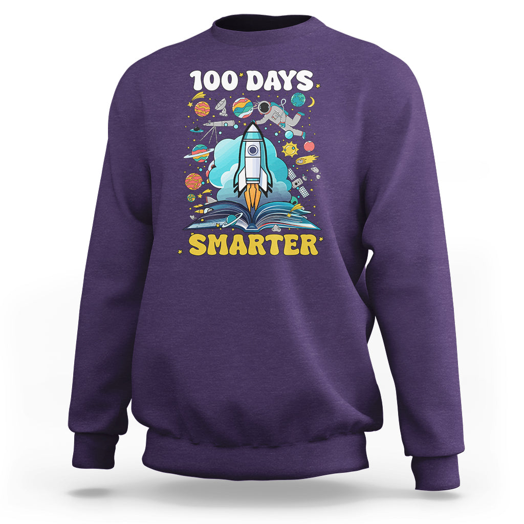 100th Day Of School Sweatshirt 100 Days Smarter Outer Space Magic Book - Wonder Print Shop