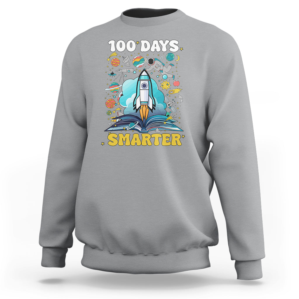 100th Day Of School Sweatshirt 100 Days Smarter Outer Space Magic Book - Wonder Print Shop