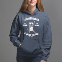 100th Day Of School Hoodie Funny Cat Everything Is Fine I Survived 100 Days - Wonder Print Shop
