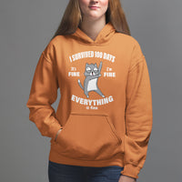 100th Day Of School Hoodie Funny Cat Everything Is Fine I Survived 100 Days - Wonder Print Shop