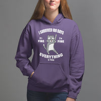 100th Day Of School Hoodie Funny Cat Everything Is Fine I Survived 100 Days - Wonder Print Shop