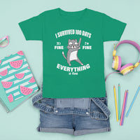 100th Day Of School T Shirt For Kid Funny Cat Everything Is Fine I Survived 100 Days - Wonder Print Shop