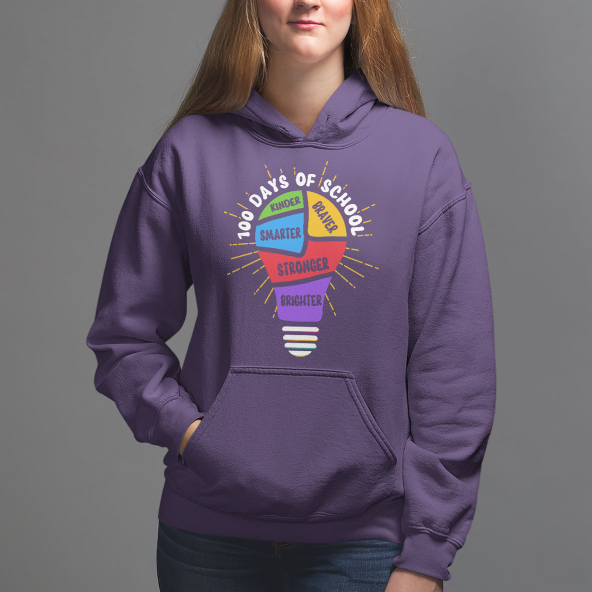 100th Day Of School Hoodie 100 Days Smarter Kinder Stronger Brighter Brave - Wonder Print Shop