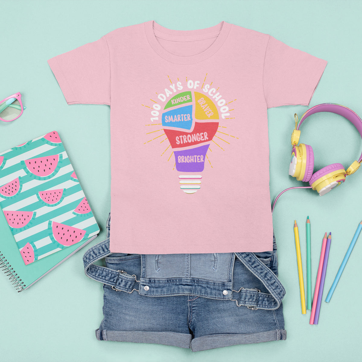 100th Day Of School T Shirt For Kid 100 Days Smarter Kinder Stronger Brighter Brave - Wonder Print Shop