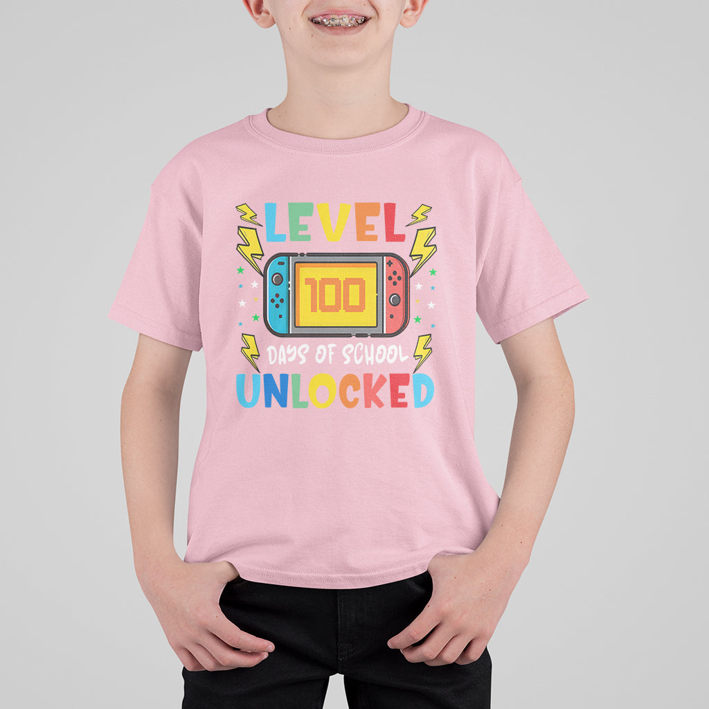 100th Day Of School T Shirt For Kid Level 100 Days Unlocked Video Game Funny Gamer - Wonder Print Shop
