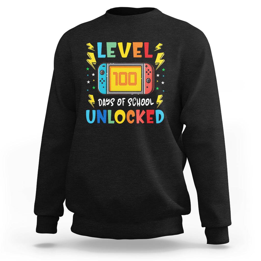 100th Day Of School Sweatshirt Level 100 Days Unlocked Video Game Funny Gamer - Wonder Print Shop