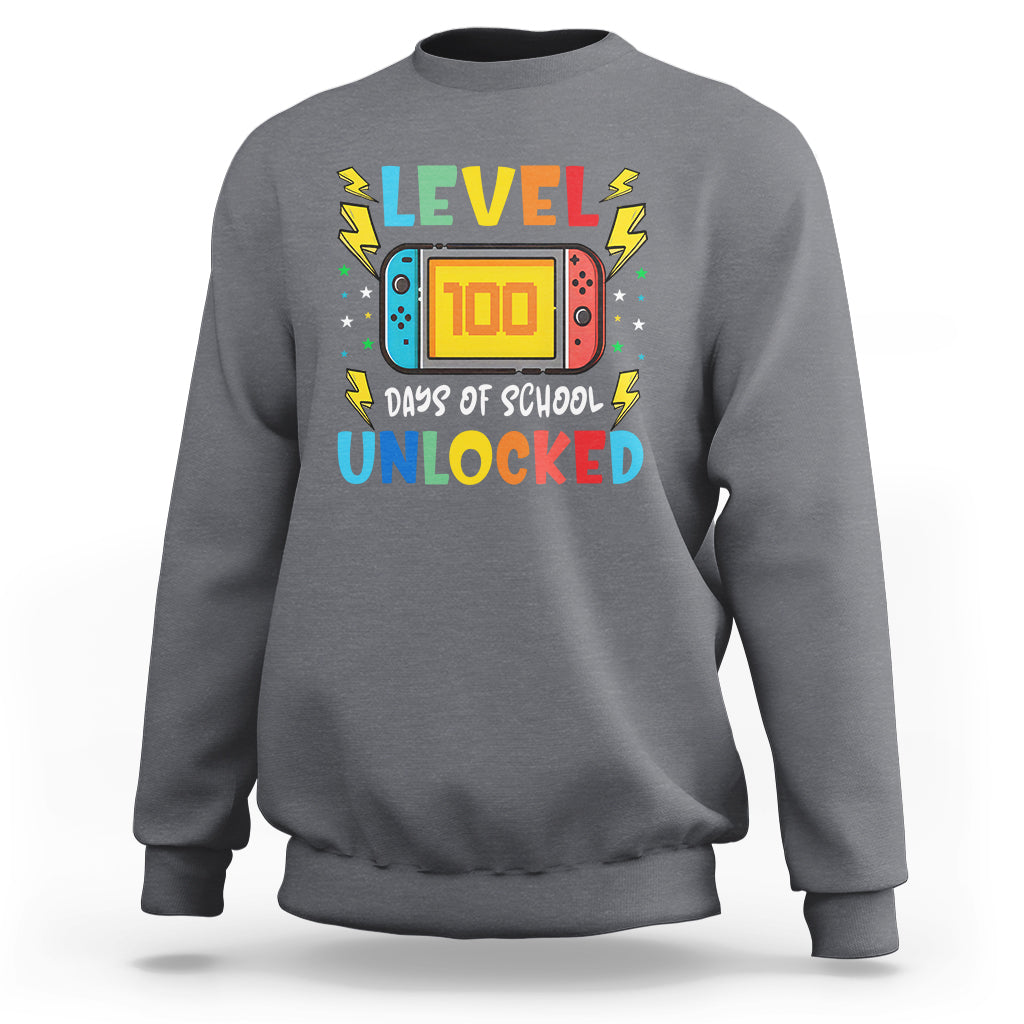 100th Day Of School Sweatshirt Level 100 Days Unlocked Video Game Funny Gamer - Wonder Print Shop