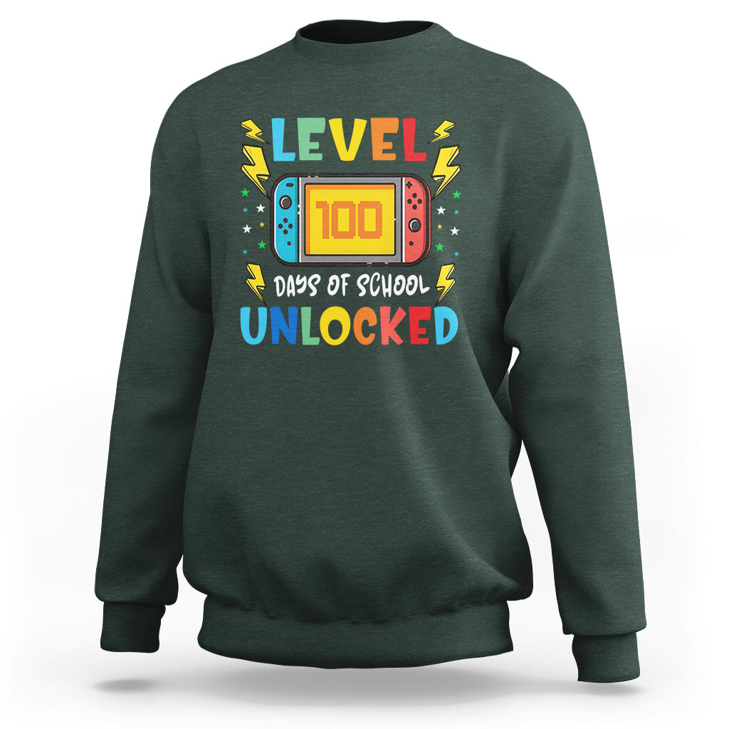100th Day Of School Sweatshirt Level 100 Days Unlocked Video Game Funny Gamer - Wonder Print Shop