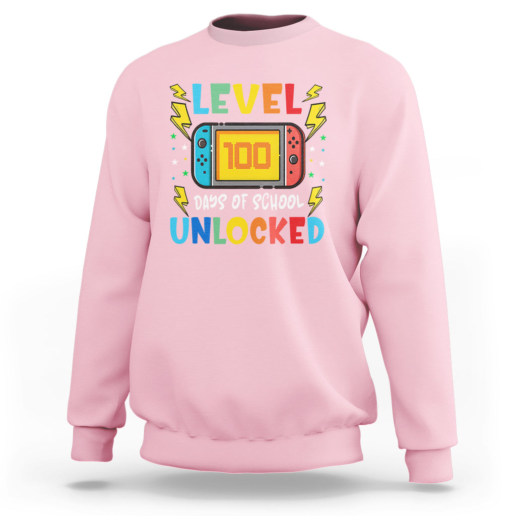 100th Day Of School Sweatshirt Level 100 Days Unlocked Video Game Funny Gamer - Wonder Print Shop