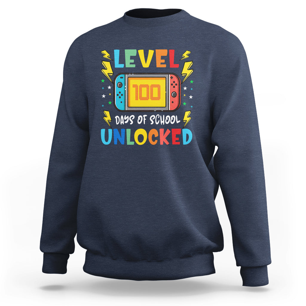 100th Day Of School Sweatshirt Level 100 Days Unlocked Video Game Funny Gamer - Wonder Print Shop