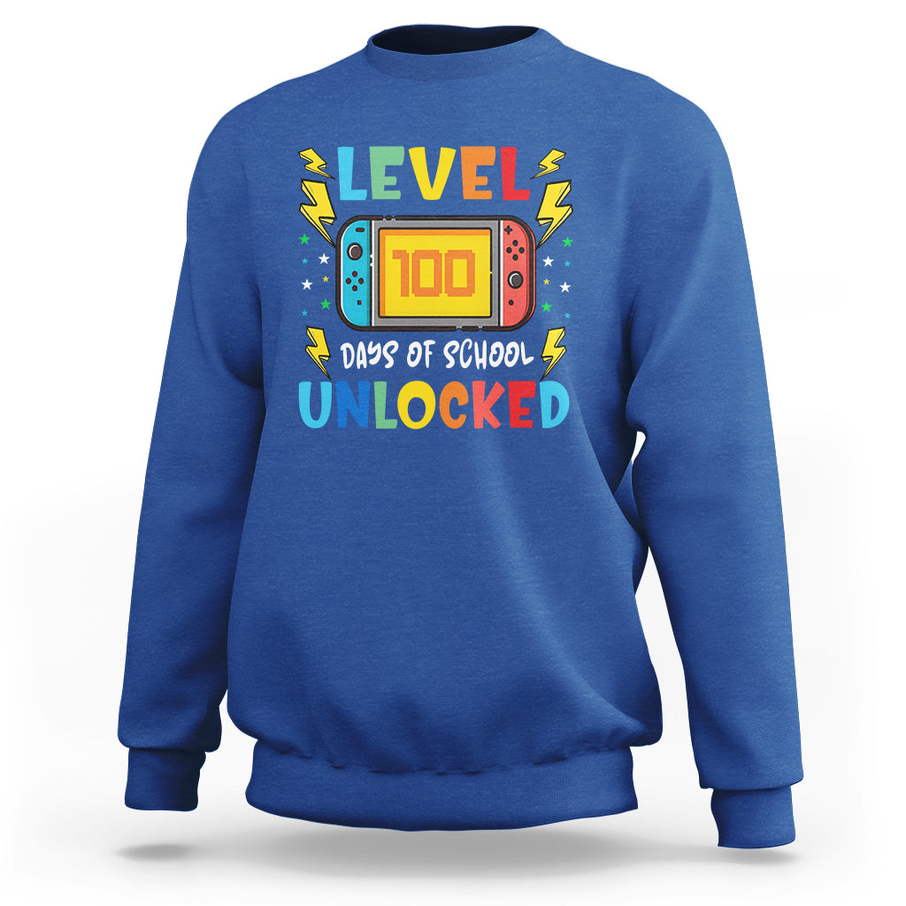 100th Day Of School Sweatshirt Level 100 Days Unlocked Video Game Funny Gamer - Wonder Print Shop