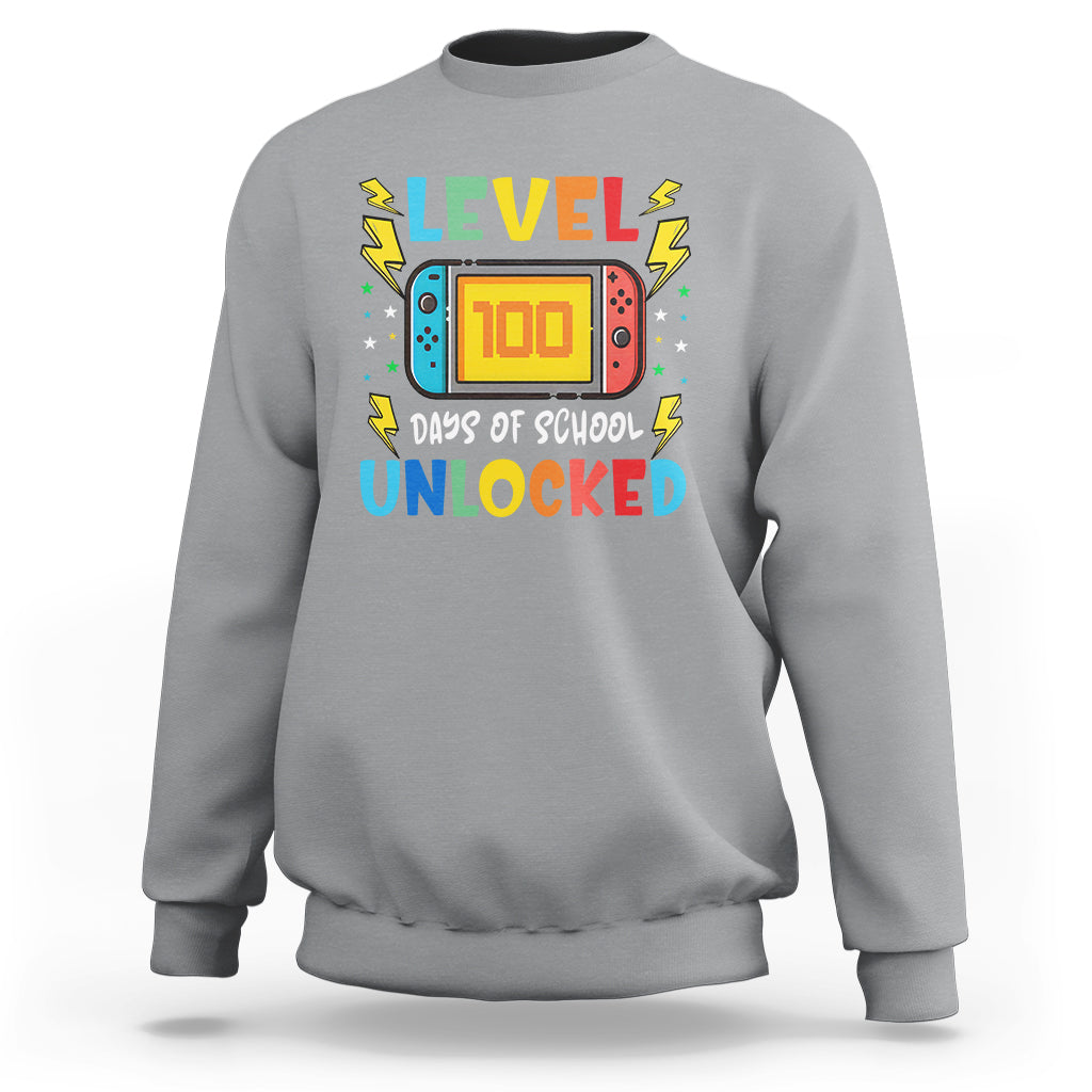 100th Day Of School Sweatshirt Level 100 Days Unlocked Video Game Funny Gamer - Wonder Print Shop