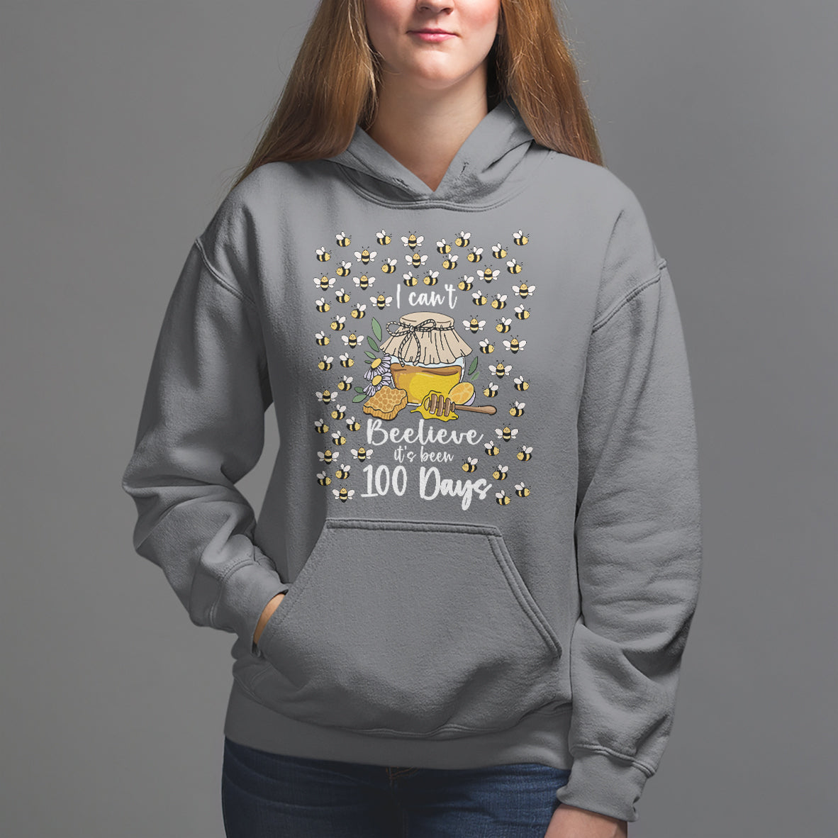 100th Day Of School Hoodie I Can't Beelieve It is 100 Days Smarter Funny Bee - Wonder Print Shop