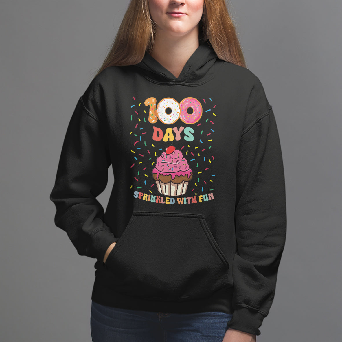 100th Day Of School Hoodie 100 Days Sprinkled With Fun Cupcake Donut - Wonder Print Shop