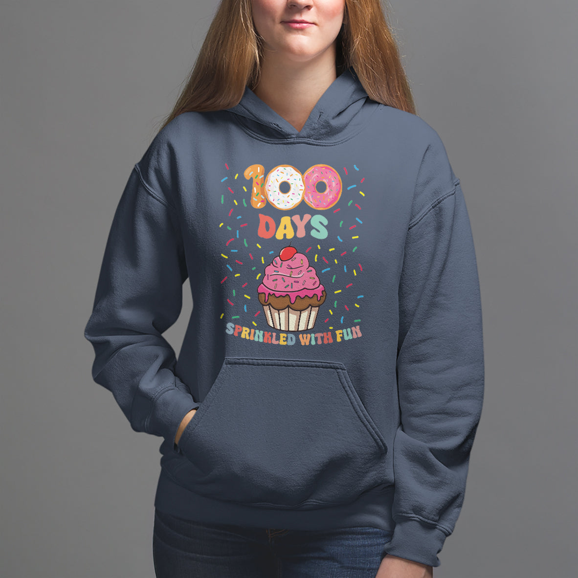 100th Day Of School Hoodie 100 Days Sprinkled With Fun Cupcake Donut - Wonder Print Shop
