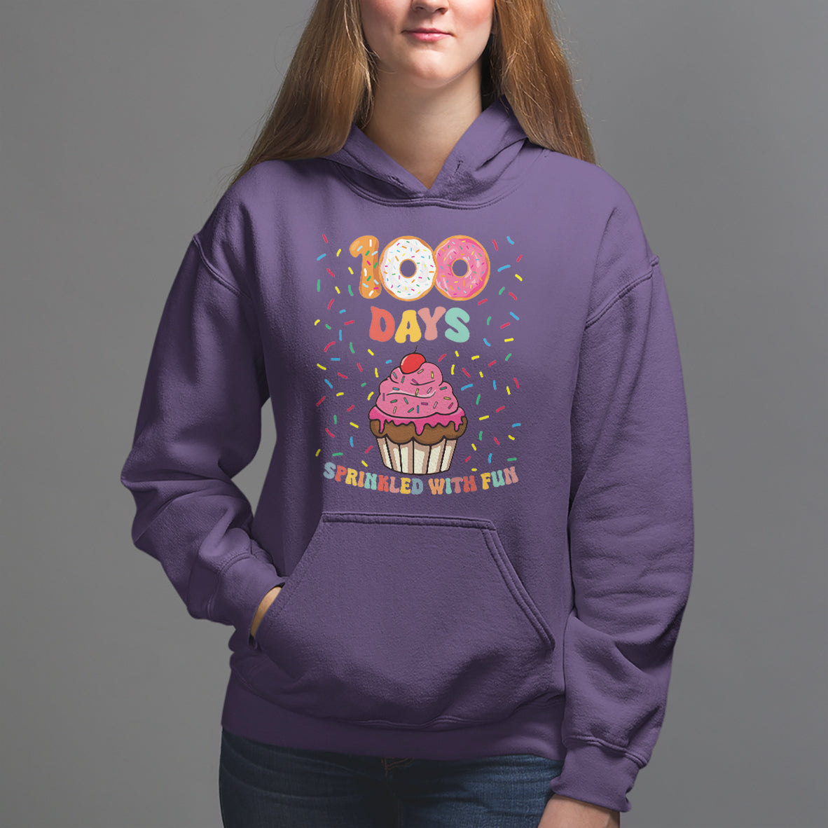 100th Day Of School Hoodie 100 Days Sprinkled With Fun Cupcake Donut - Wonder Print Shop