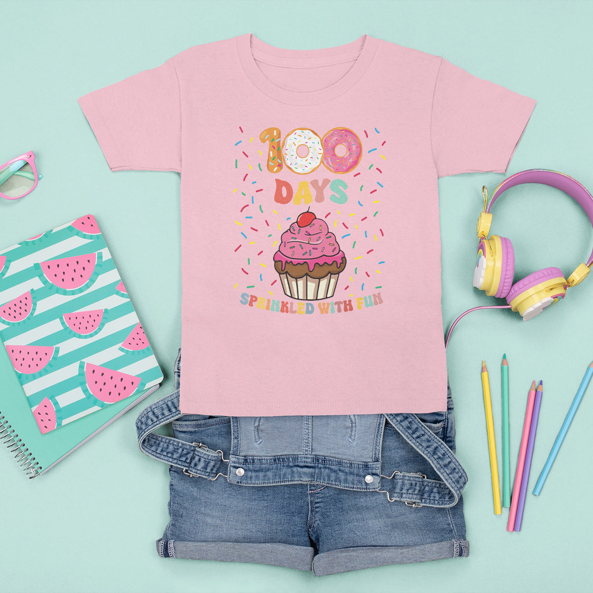 100th Day Of School T Shirt For Kid 100 Days Sprinkled With Fun Cupcake Donut - Wonder Print Shop
