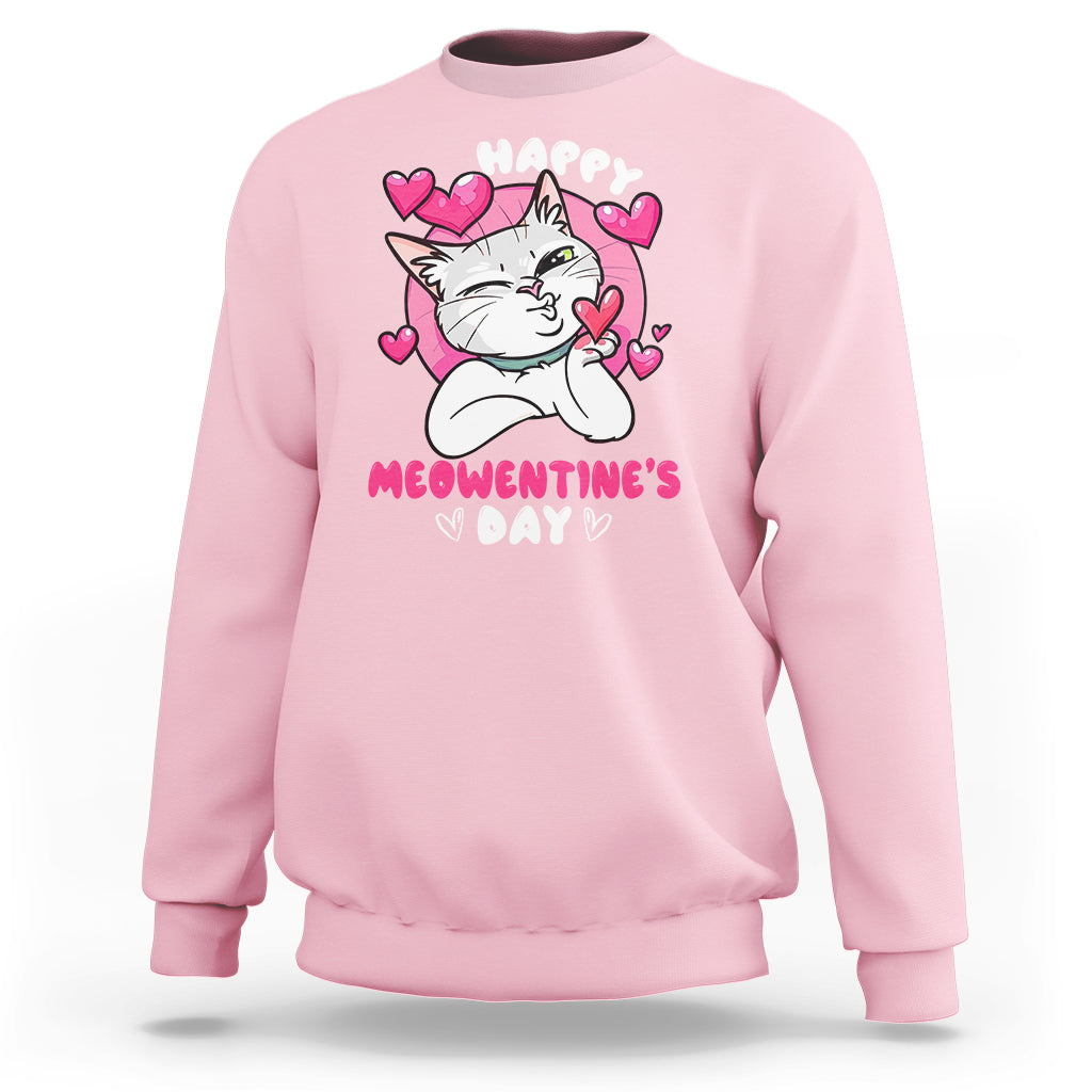 Valentine's Day Sweatshirt Happy Meowentine Cute Cat Kisses - Wonder Print Shop