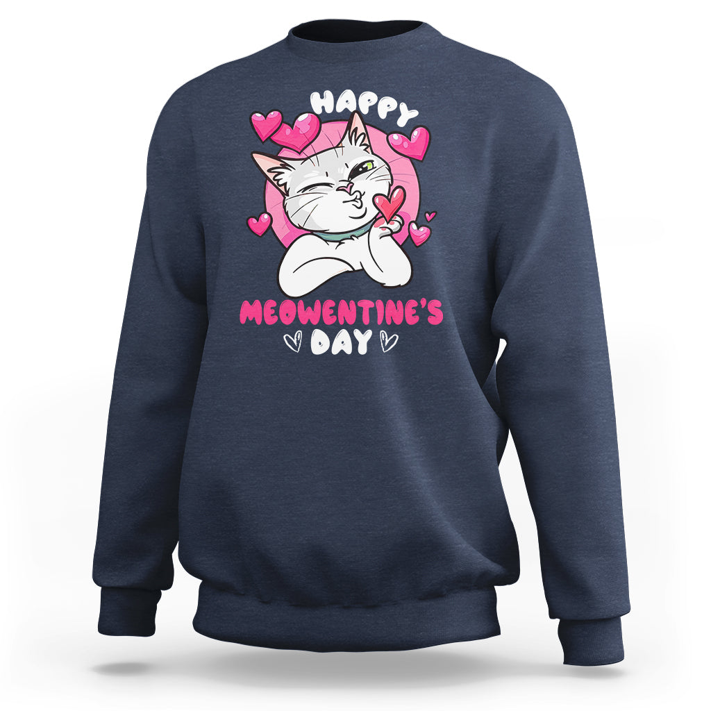 Valentine's Day Sweatshirt Happy Meowentine Cute Cat Kisses - Wonder Print Shop