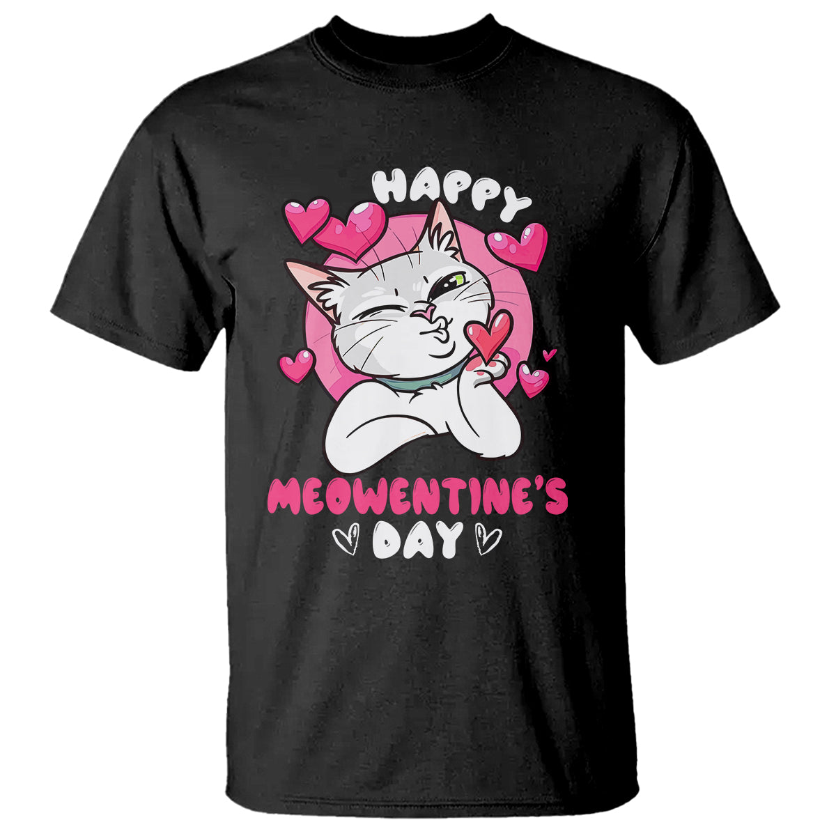 Valentine's Day T Shirt Happy Meowentine Cute Cat Kisses - Wonder Print Shop