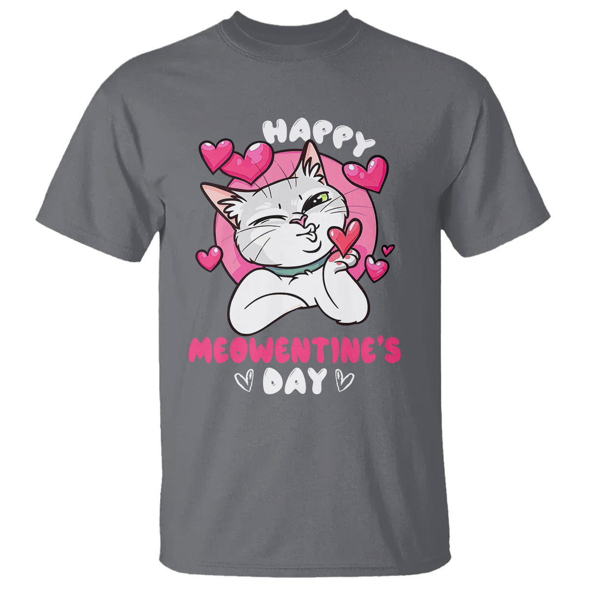 Valentine's Day T Shirt Happy Meowentine Cute Cat Kisses - Wonder Print Shop