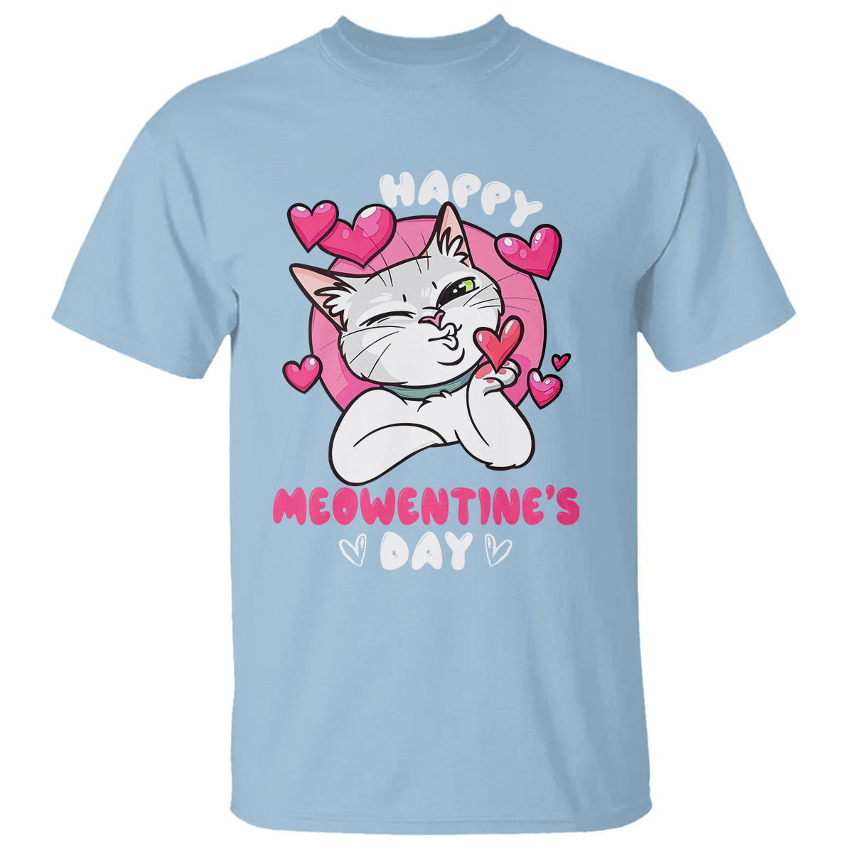 Valentine's Day T Shirt Happy Meowentine Cute Cat Kisses - Wonder Print Shop