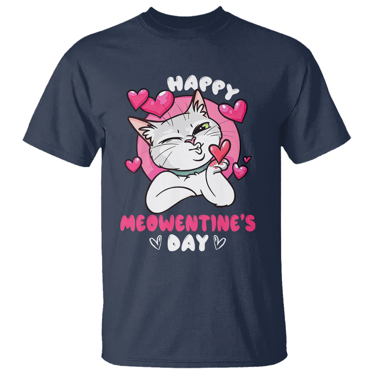 Valentine's Day T Shirt Happy Meowentine Cute Cat Kisses - Wonder Print Shop