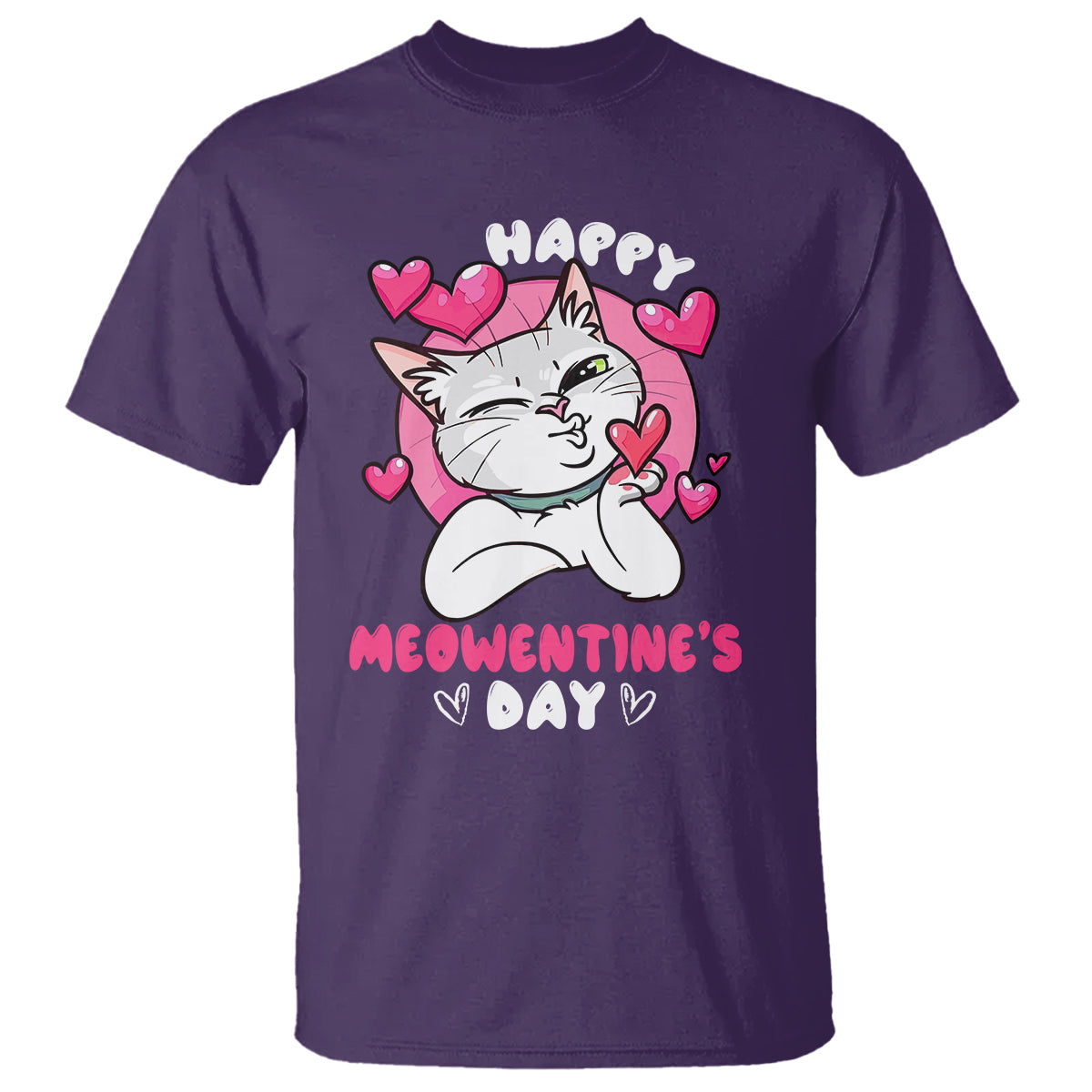 Valentine's Day T Shirt Happy Meowentine Cute Cat Kisses - Wonder Print Shop
