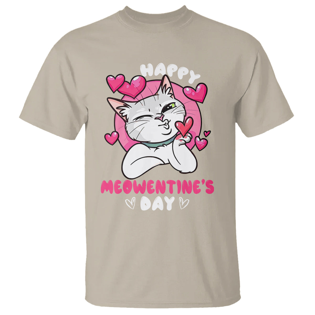 Valentine's Day T Shirt Happy Meowentine Cute Cat Kisses - Wonder Print Shop