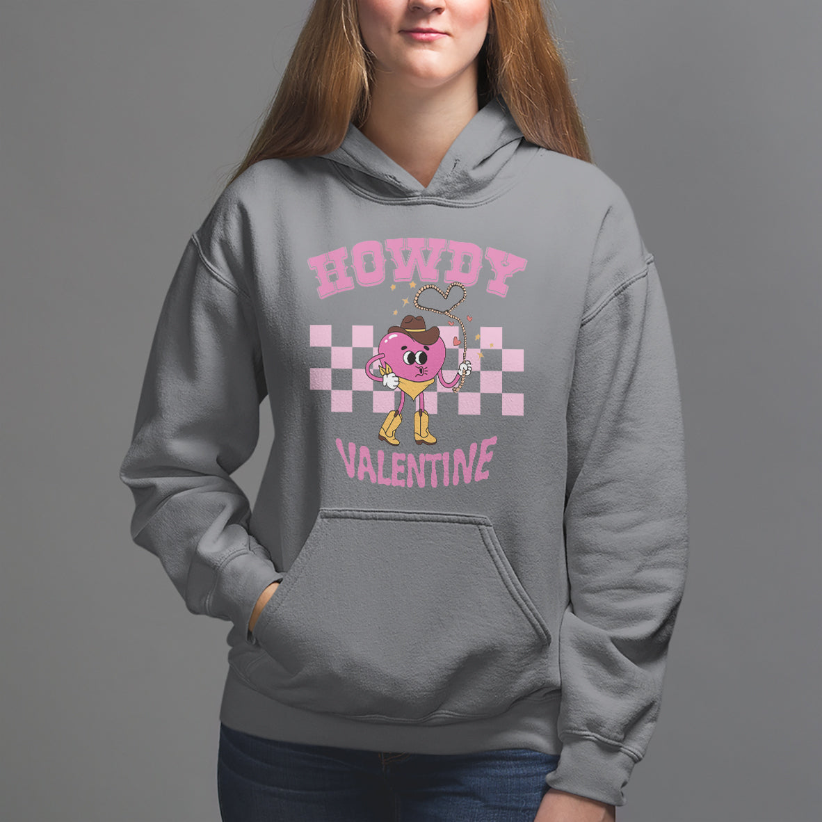 Valentine's Day Hoodie Howdy Valentine Heart Retro Groovy - Wonder Print Shop