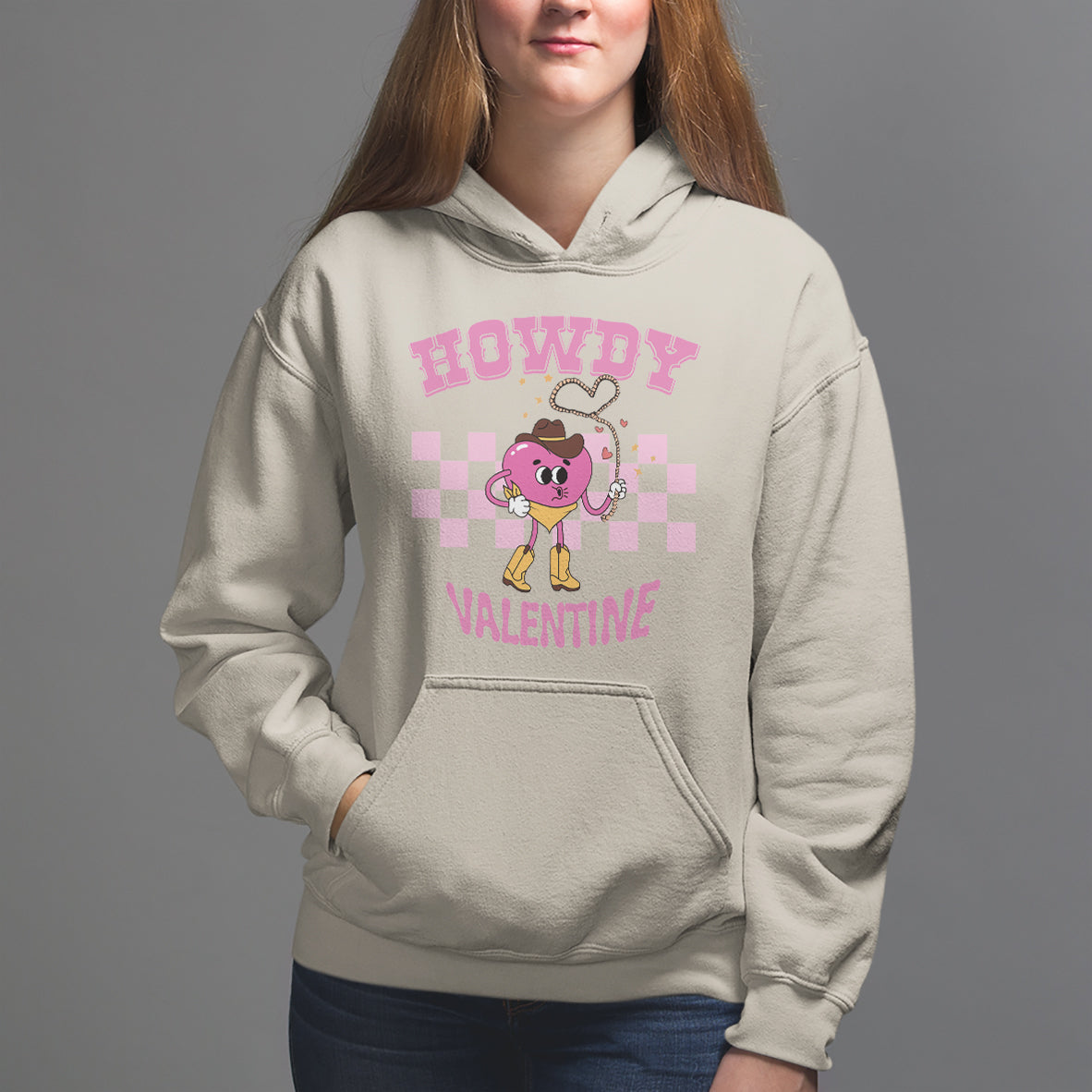 Valentine's Day Hoodie Howdy Valentine Heart Retro Groovy - Wonder Print Shop