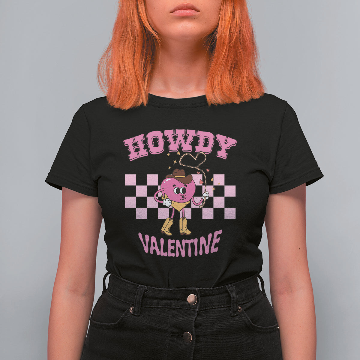 Valentine's Day T Shirt For Women Howdy Valentine Heart Retro Groovy - Wonder Print Shop