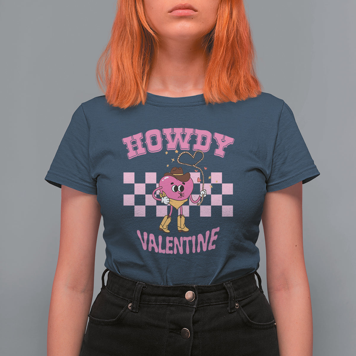 Valentine's Day T Shirt For Women Howdy Valentine Heart Retro Groovy - Wonder Print Shop