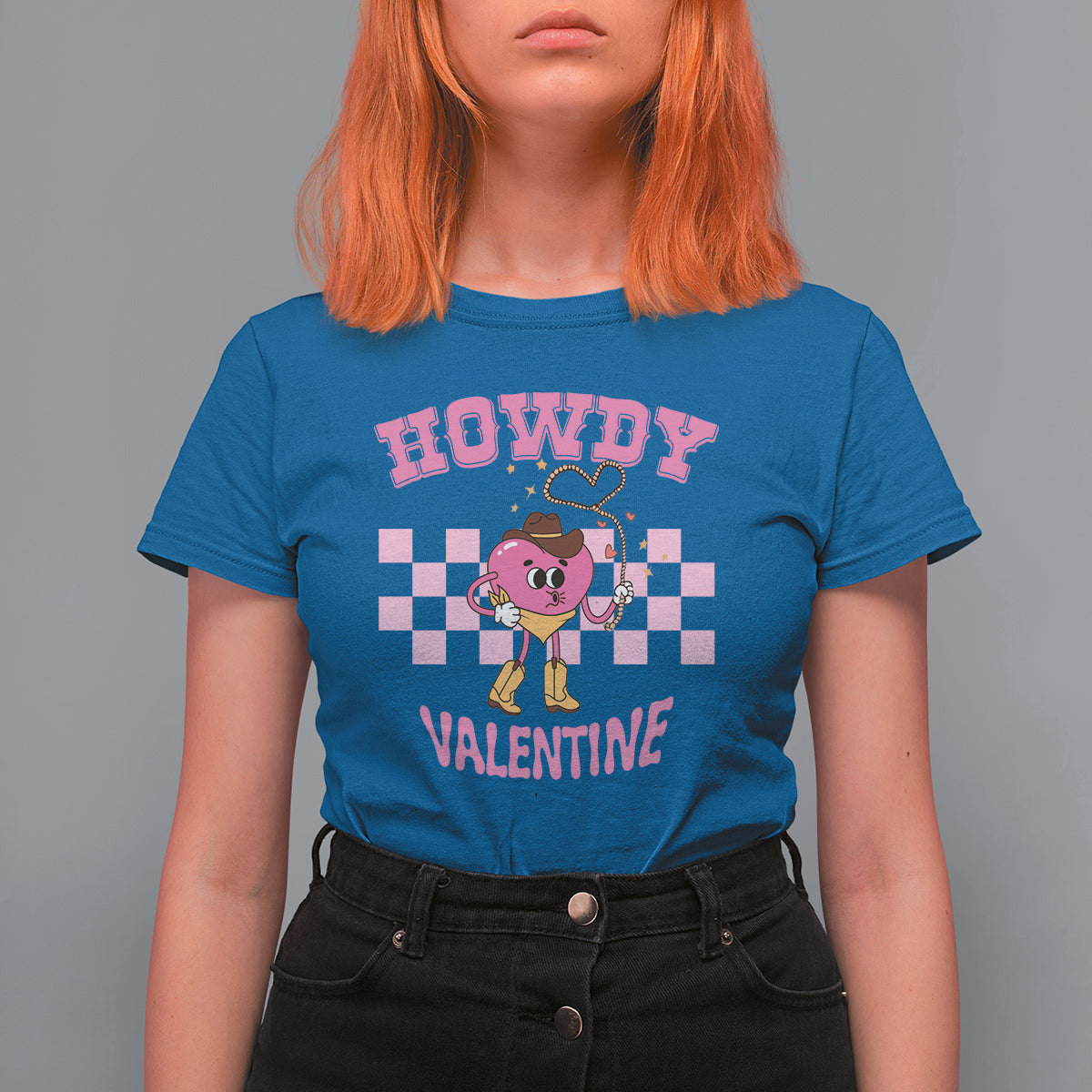 Valentine's Day T Shirt For Women Howdy Valentine Heart Retro Groovy - Wonder Print Shop