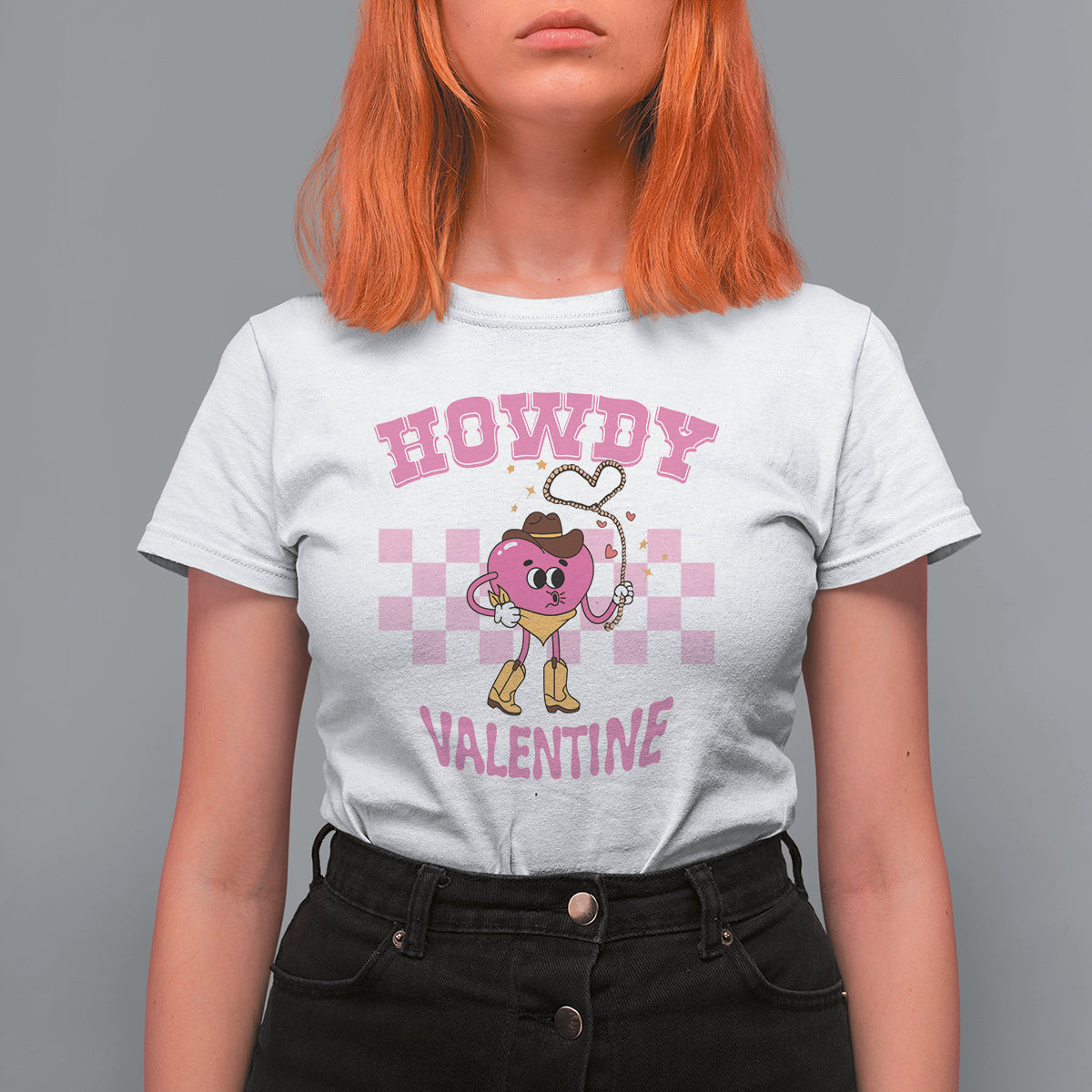 Valentine's Day T Shirt For Women Howdy Valentine Heart Retro Groovy - Wonder Print Shop