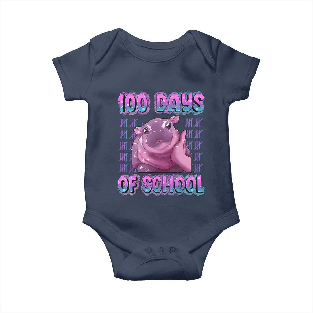 100th Day Of School Baby Onesie Cute Moo Deng Baby Hippo 100 Days