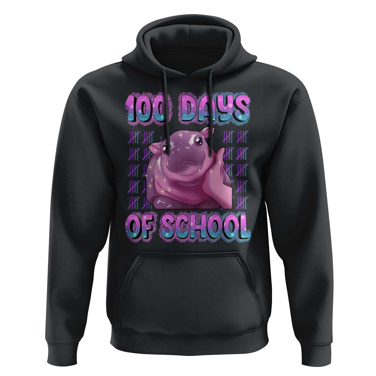 100th Day Of School Hoodie Cute Moo Deng Baby Hippo 100 Days