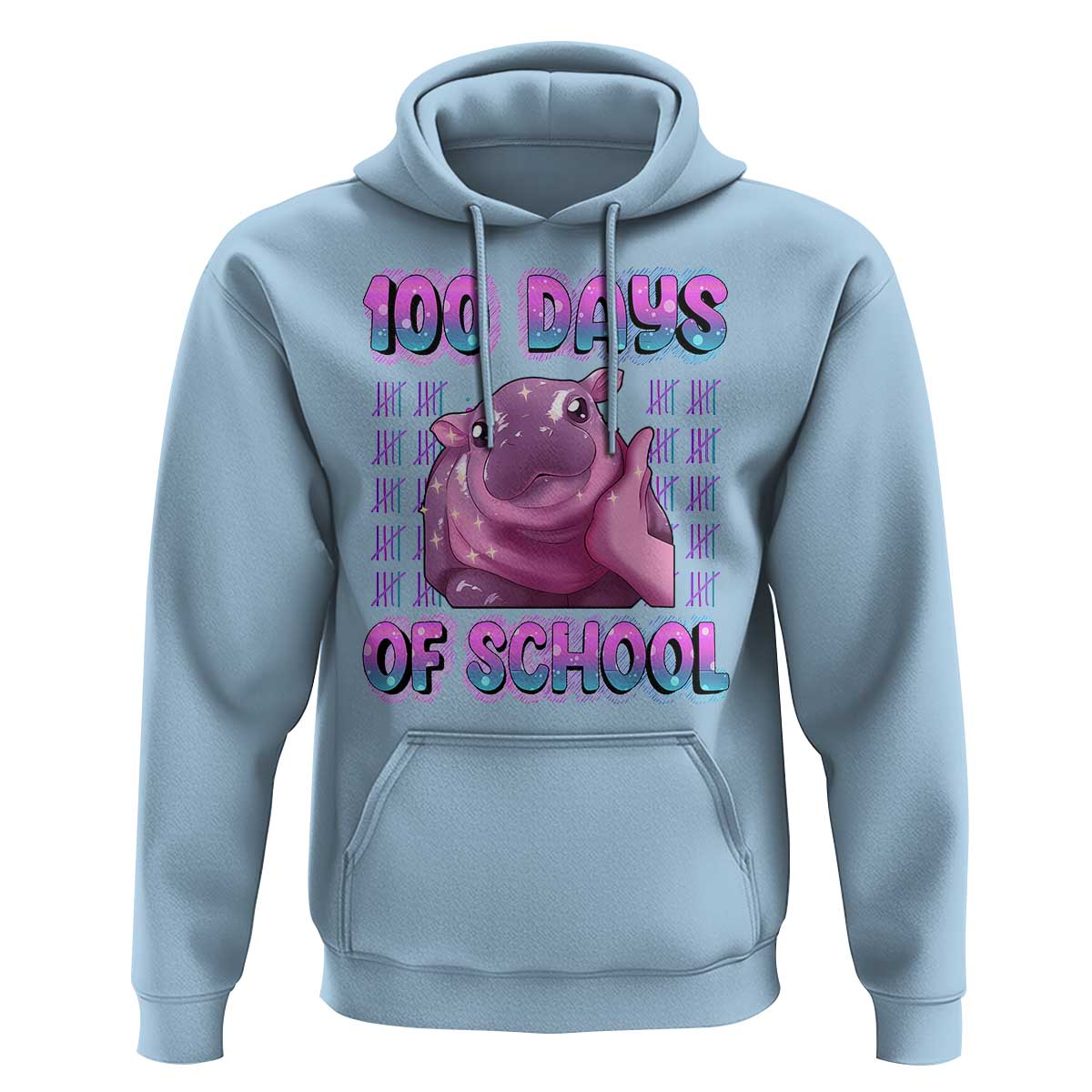 100th Day Of School Hoodie Cute Moo Deng Baby Hippo 100 Days