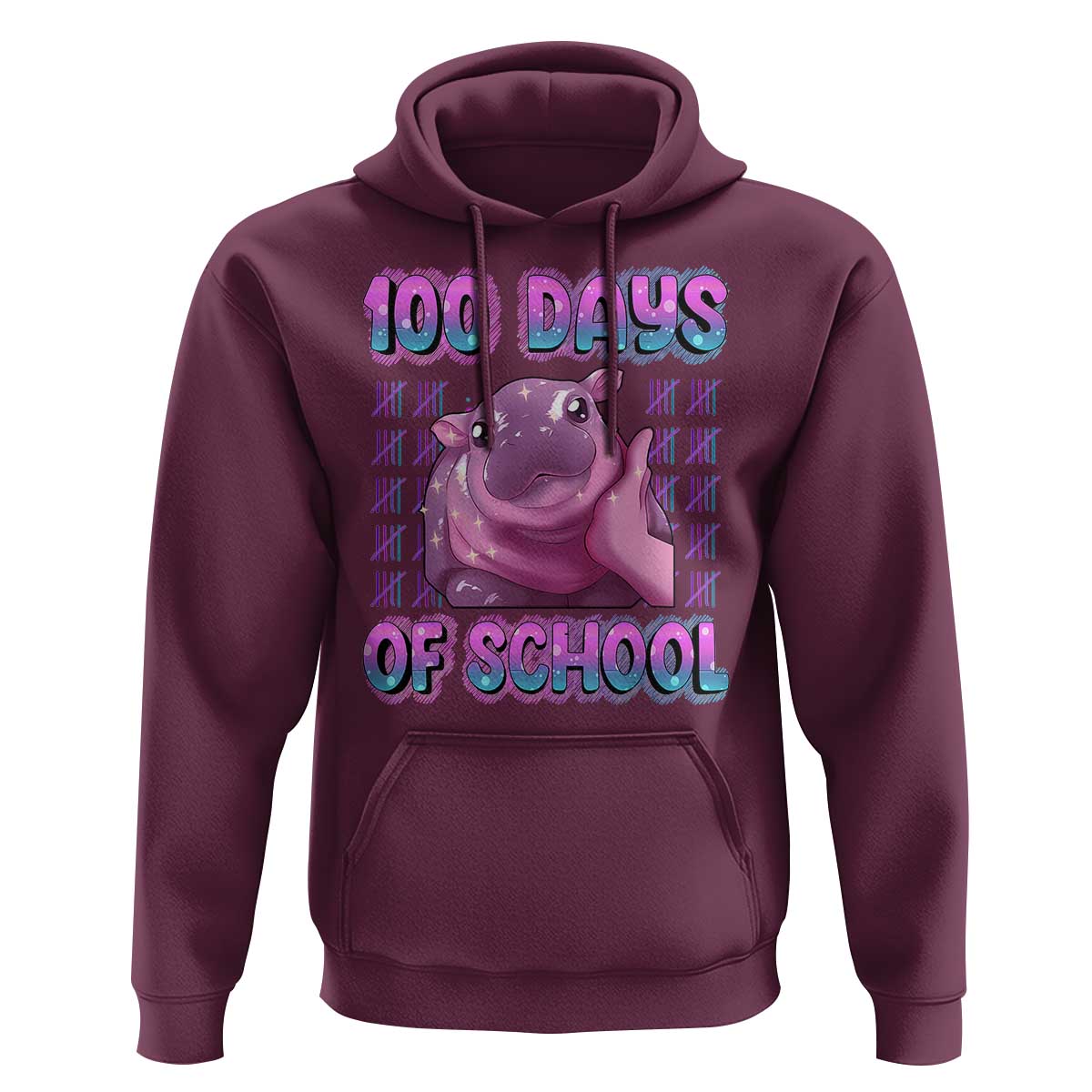 100th Day Of School Hoodie Cute Moo Deng Baby Hippo 100 Days