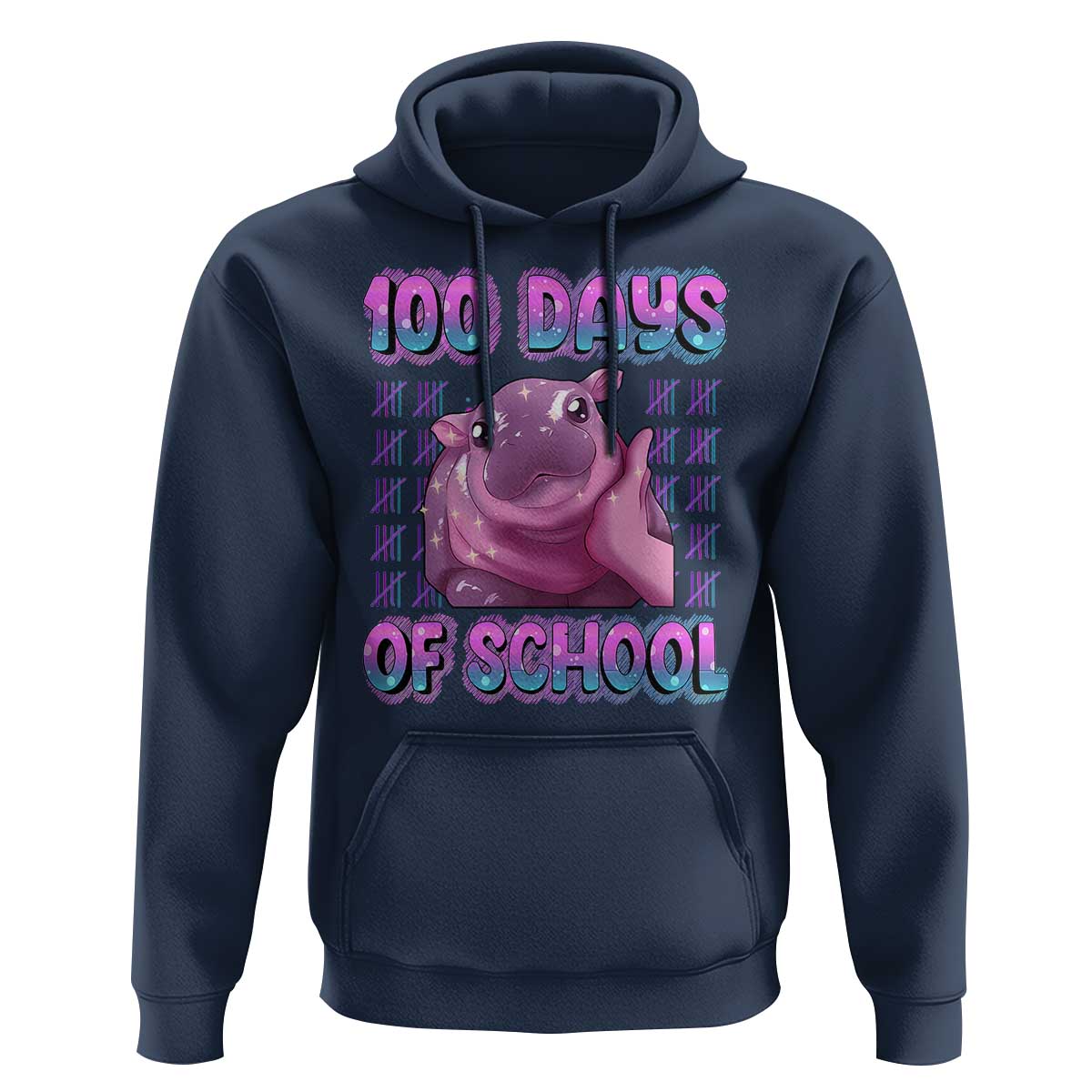 100th Day Of School Hoodie Cute Moo Deng Baby Hippo 100 Days