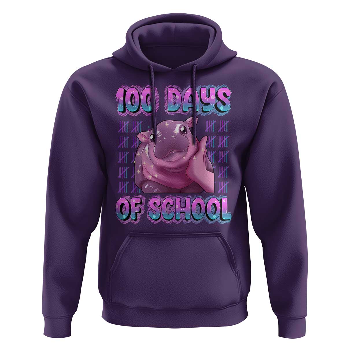 100th Day Of School Hoodie Cute Moo Deng Baby Hippo 100 Days