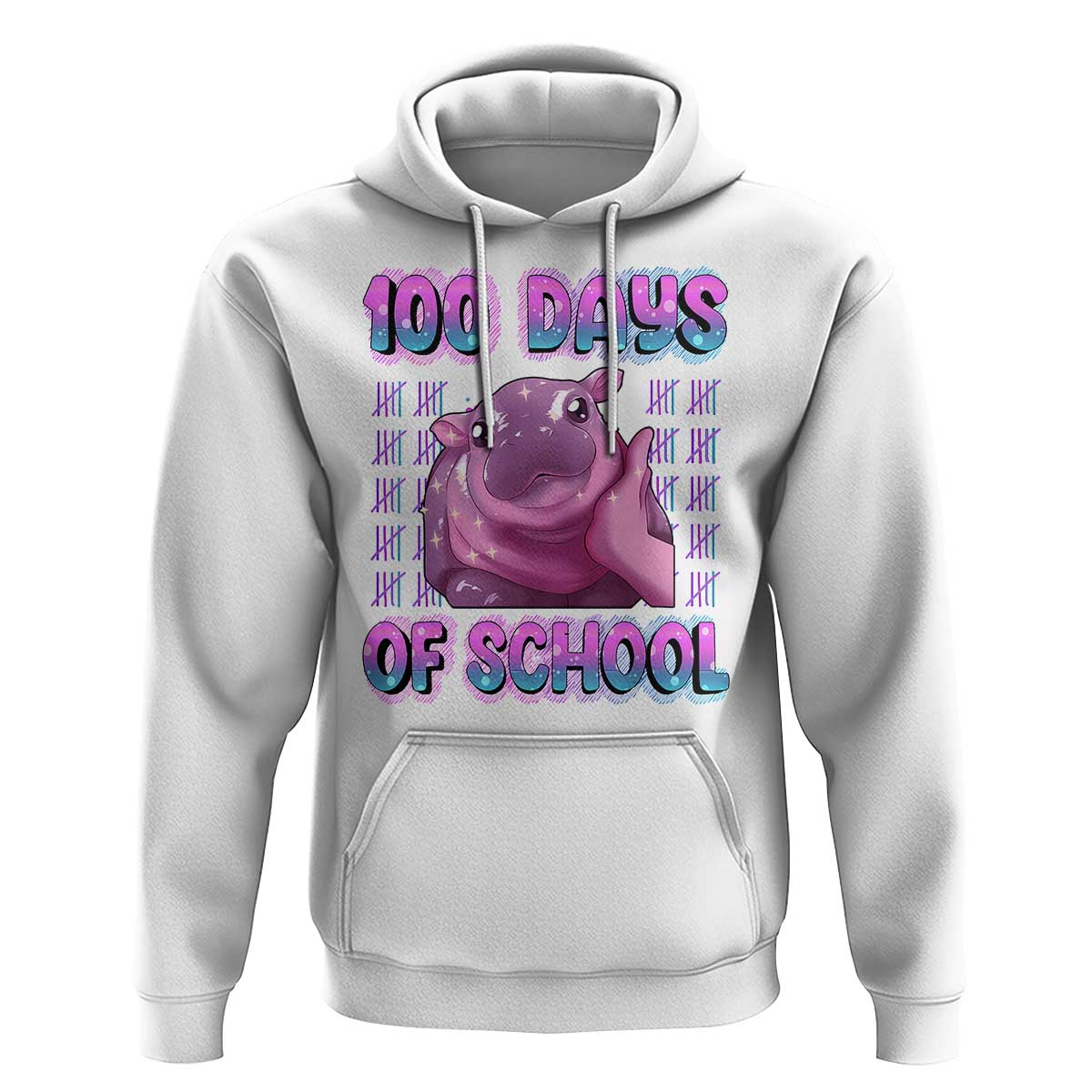 100th Day Of School Hoodie Cute Moo Deng Baby Hippo 100 Days